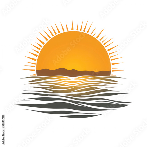 Wallpaper Mural A beautiful illustration of the sun rising over mountains and reflecting in the water. Torontodigital.ca