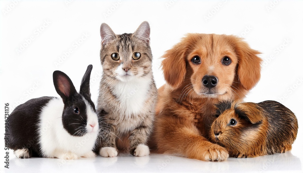 犬と猫とウサギとモルモットのポートレート(Group of dog and cat and rabbit and guinea pig portrait white background)
犬と猫とウサギとモルモットのポートレート(Group of dog and cat and rabbit and guinea pig portrait white background)