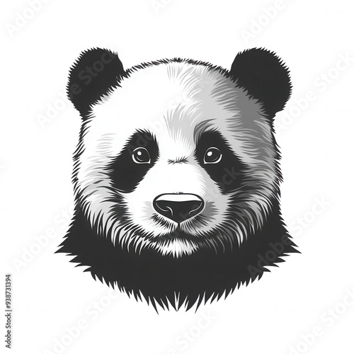 A cute and simple illustration of a panda face with black and white fur and big eyes photo