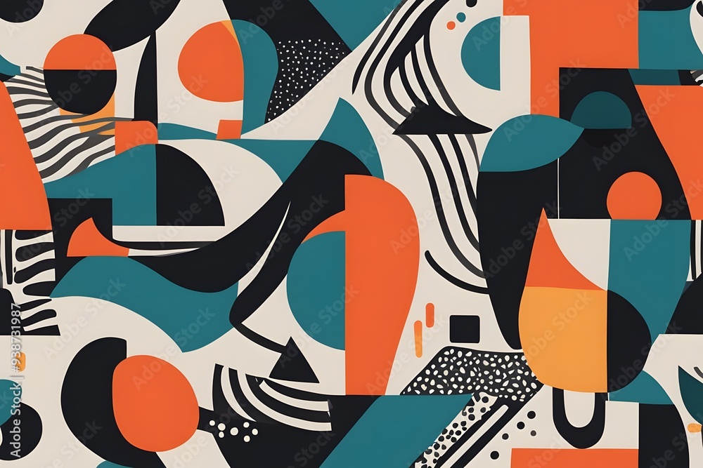 A modern art inspired pattern with bold contrasting colors and abstract forms, AI Generated A modern art inspired pattern with bold contrasting colors and abstract forms, AI Generated