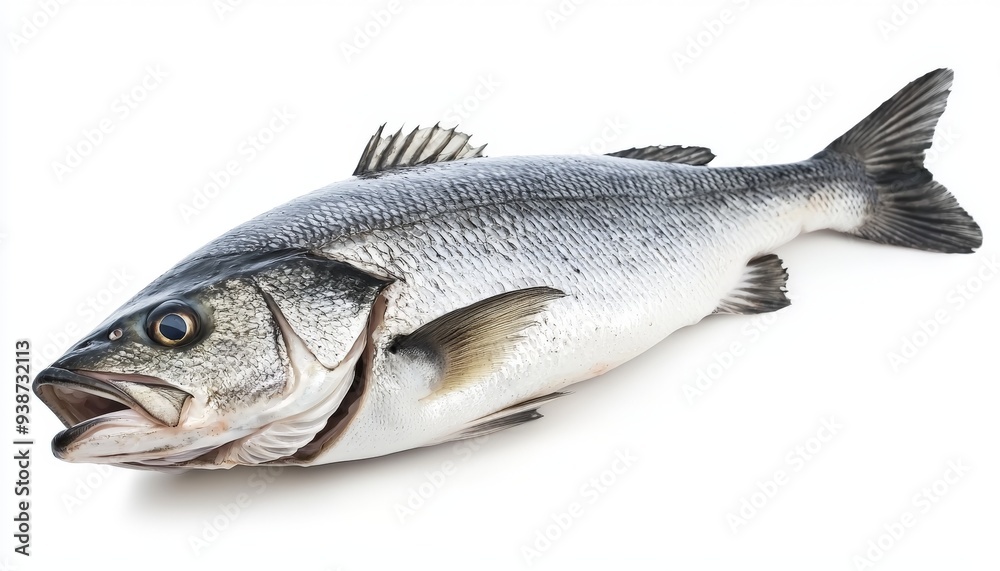 Fototapeta premium a fresh sea bass fish isolated on white background