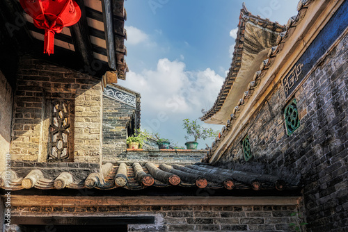 Foshan city, Guangdong province, China.  Narrow streets  of Ceramics Village, Ancient Nanfeng Kiln Cultural and Creative Zone, Shiwan Town. Architectural Lingnan style.     photo