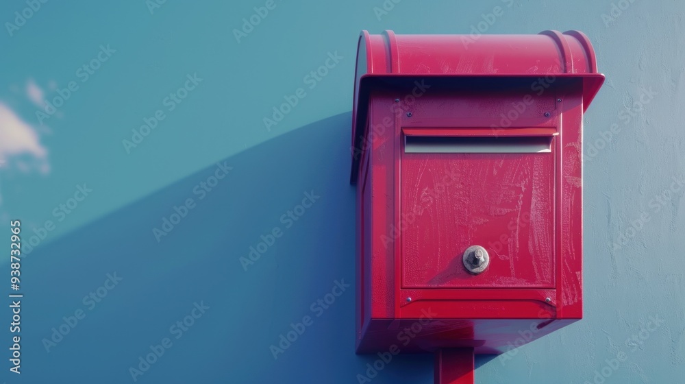 Red Mailbox on Blue Wall Red Mailbox on Blue Wall