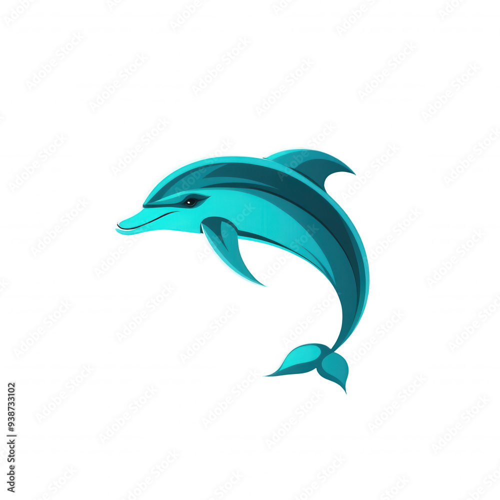 Naklejka premium Adorable blue dolphin cartoon illustration with a playful expression jumping out of the water.