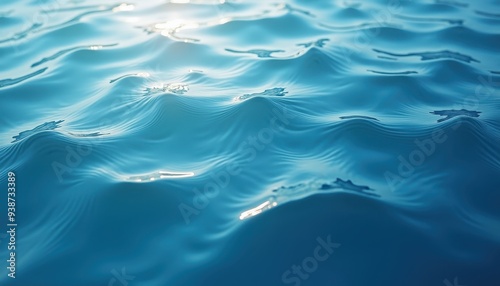 Close-up of gentle ocean waves with sunlight reflecting off the blue water, creating a serene and calming atmosphere. photo