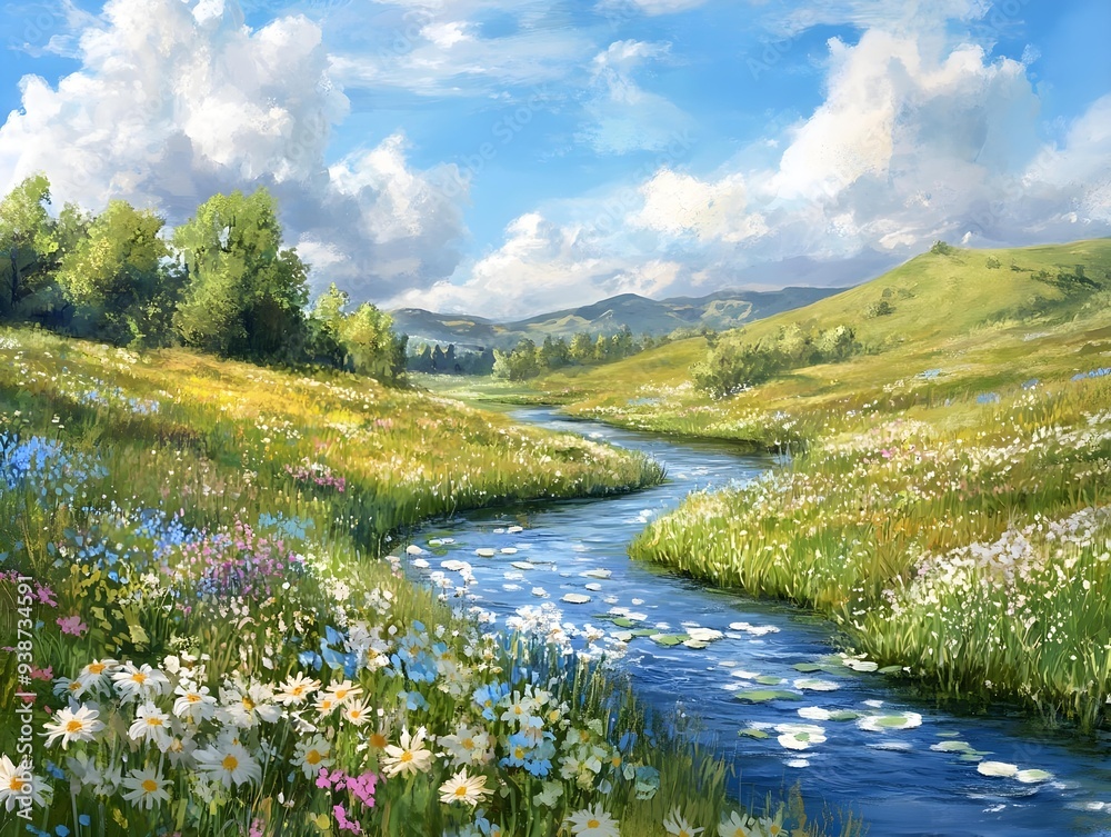 Obraz premium landscape with lake and blue sky