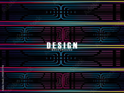 Futuristic abstract technology shining rainbow light lines with modern lines pattern black background. Vector minimal line background with text for social media covers, headers, etc.	