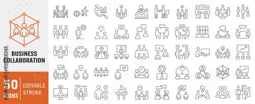Business Collaboration line icon collection set. Containing idea, teamwork, online, work shift, management, leadership icon. Vector Illustration.