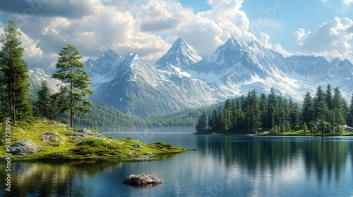 Beautiful Nature Mountain Lake Landscape, Nature Wallpaper.  Generative ai
