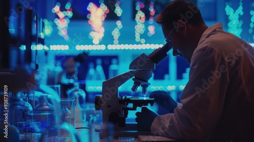 Scientist Examining a Specimen Under Microscope in a Laboratory