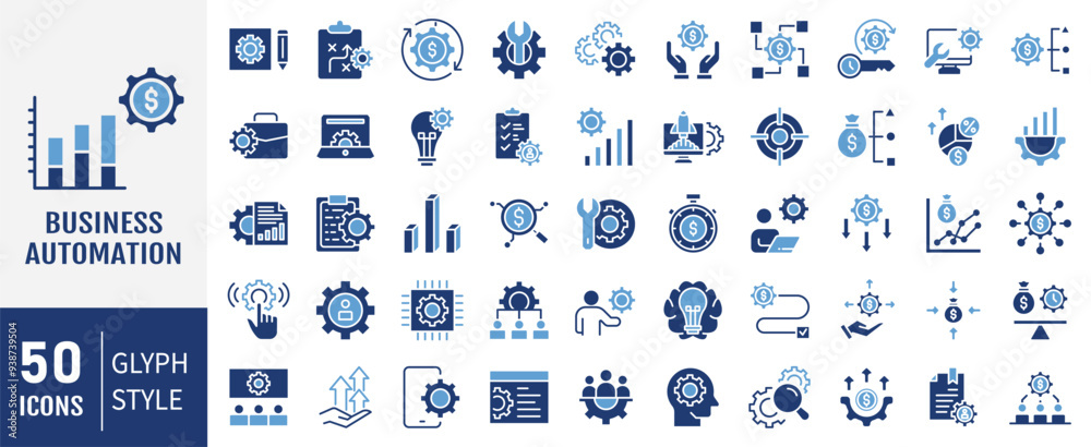 Business automation flat icon collection set. Containing process, digital transformation, industry 4.0, productivity, technology, business icon. Simple flat vector illustration Business automation flat icon collection set. Containing process, digital transformation, industry 4.0, productivity, technology, business icon. Simple flat vector illustration