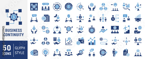 Business continuity flat icon collection set. Containing capability, organization, delivery, product management, acceptable, following, planning icon. Vector Illustration