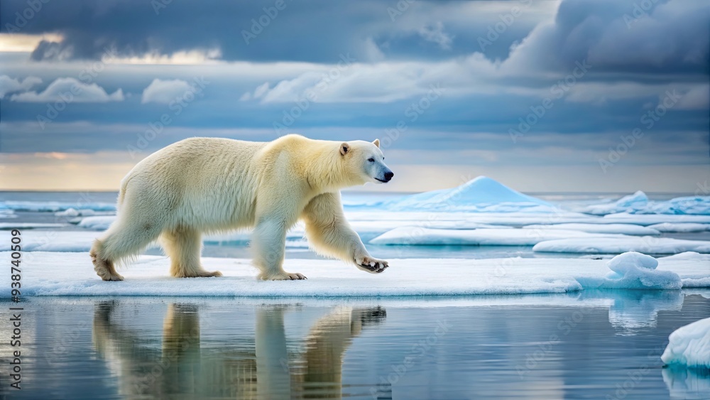 Polar bear walking on ice in arctic landscape, Arctic, Wildlife, Endangered, Predator, Climate change, Melting ice Polar bear walking on ice in arctic landscape, Arctic, Wildlife, Endangered, Predator, Climate change, Melting ice