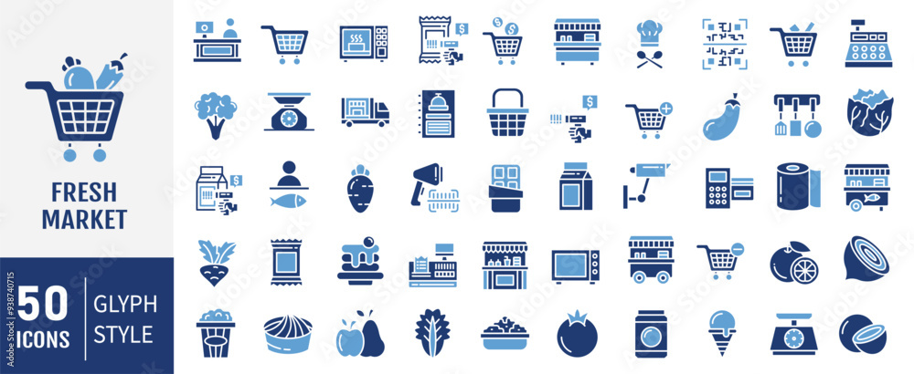 Fresh market icon collection set. Containing trolley, basket, grocery store, grocerant, consumer, food, vegetable, meal icon. Simple flat vector. Fresh market icon collection set. Containing trolley, basket, grocery store, grocerant, consumer, food, vegetable, meal icon. Simple flat vector.