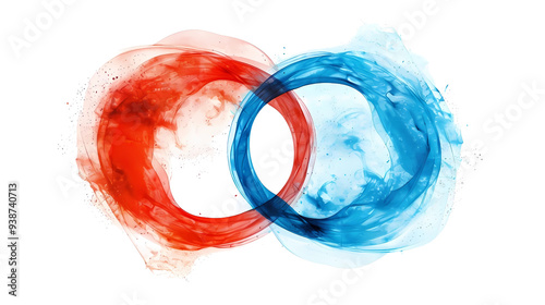 Abstract painting both circles nested together as a unified whole in red and blue, on a white background, transparent background, png file, Generative AI illustrations.