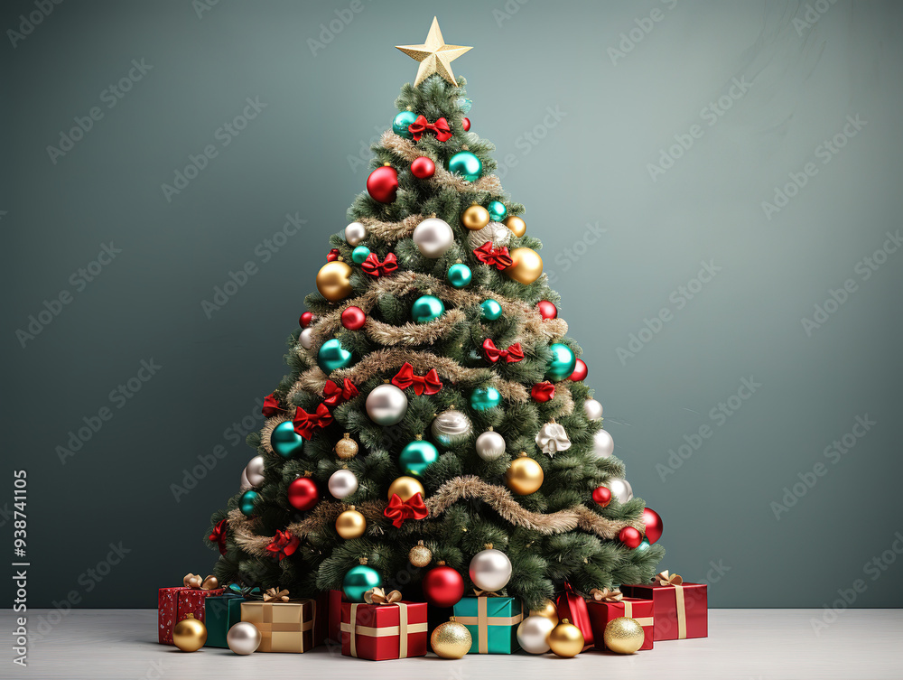 Christmas tree decorated with festive lights Christmas tree decorated with festive lights