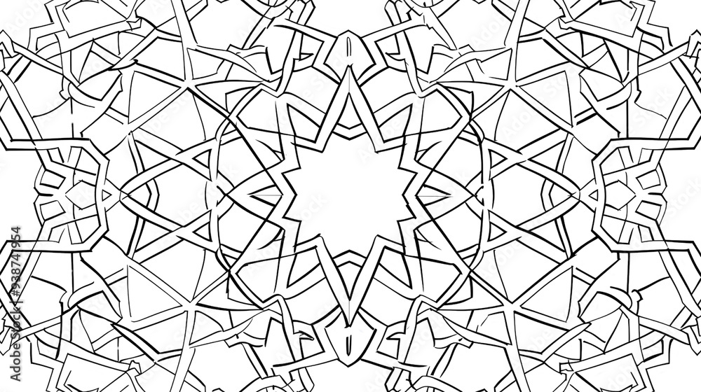 A seamless pattern of geometric Islamic ornament with a white background coloring page, vector line art, simple, no shading, transparent background, png file, Generative AI illustrations. A seamless pattern of geometric Islamic ornament with a white background coloring page, vector line art, simple, no shading, transparent background, png file, Generative AI illustrations.