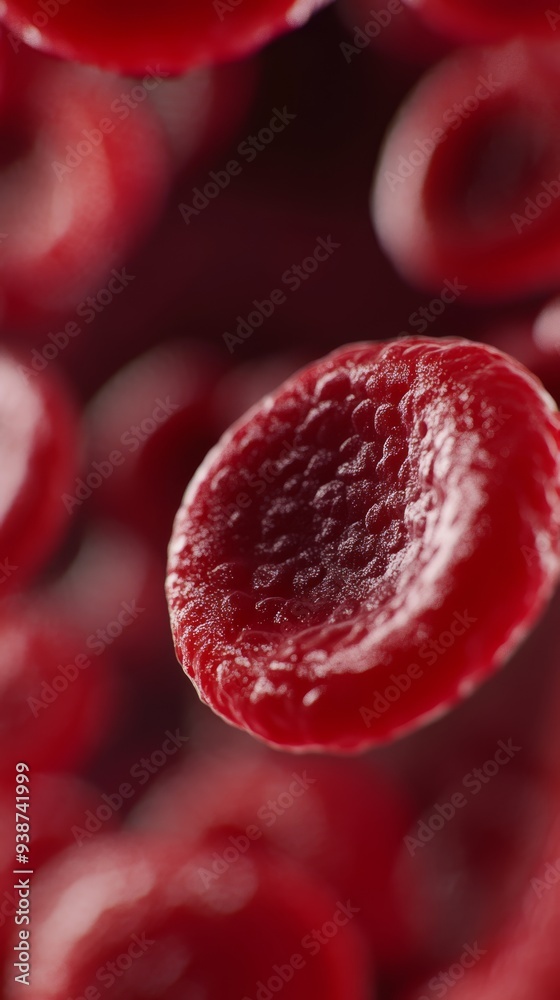 An artistic representation of red blood cells flowing through a blood vessel with a mix of healthy and deformed cells The image captures the dynamic motion of the cells with some in sharp focus and ot An artistic representation of red blood cells flowing through a blood vessel with a mix of healthy and deformed cells The image captures the dynamic motion of the cells with some in sharp focus and ot