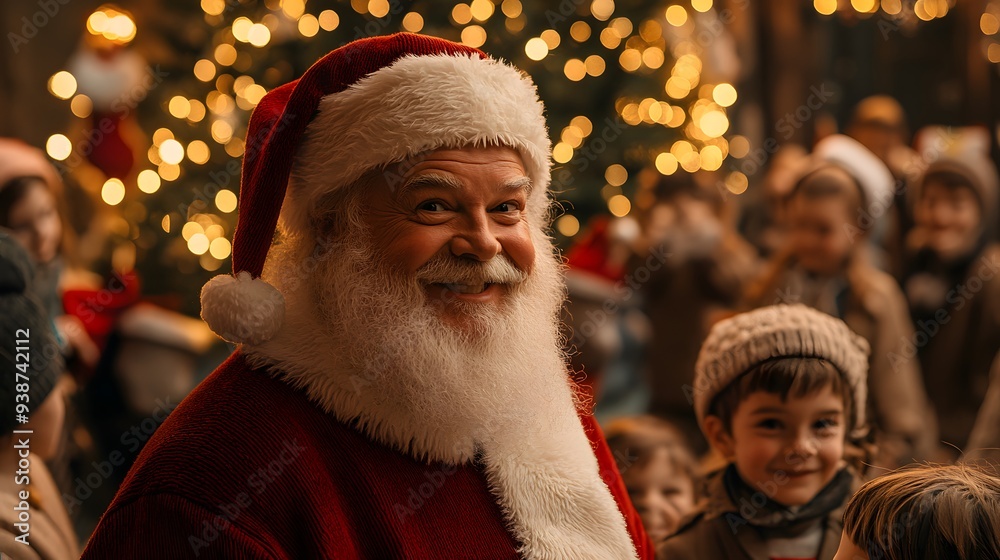 Santa Claus is the center of attention at a festive Christmas party Santa Claus is the center of attention at a festive Christmas party