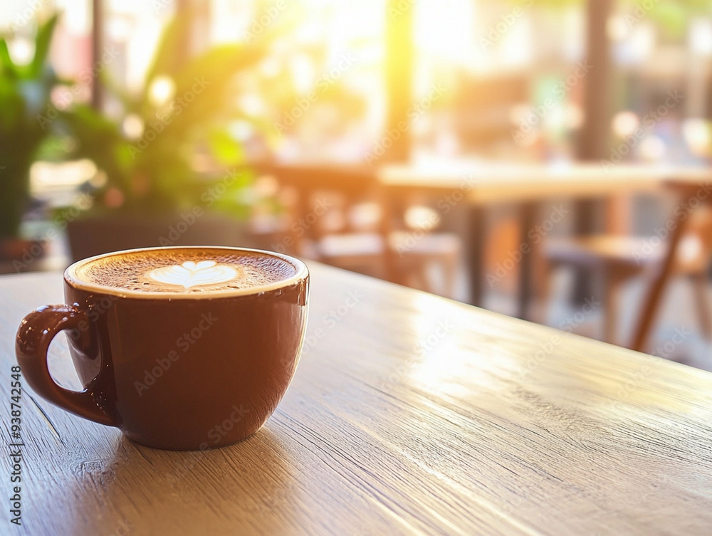 Cozy Morning Coffee Cup on Rustic Wooden Table in Warm Café Ambiance Cozy Morning Coffee Cup on Rustic Wooden Table in Warm Café Ambiance