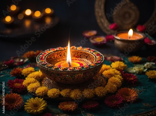 A stunning Diwali nightscape with vibrant lights and decorations creating a magical and festive setting photo