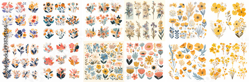 A collection of flower designs in various colors and styles. The images are all floral and feature a mix of bright and pastel colors. The mood of the images is cheerful and uplifting
