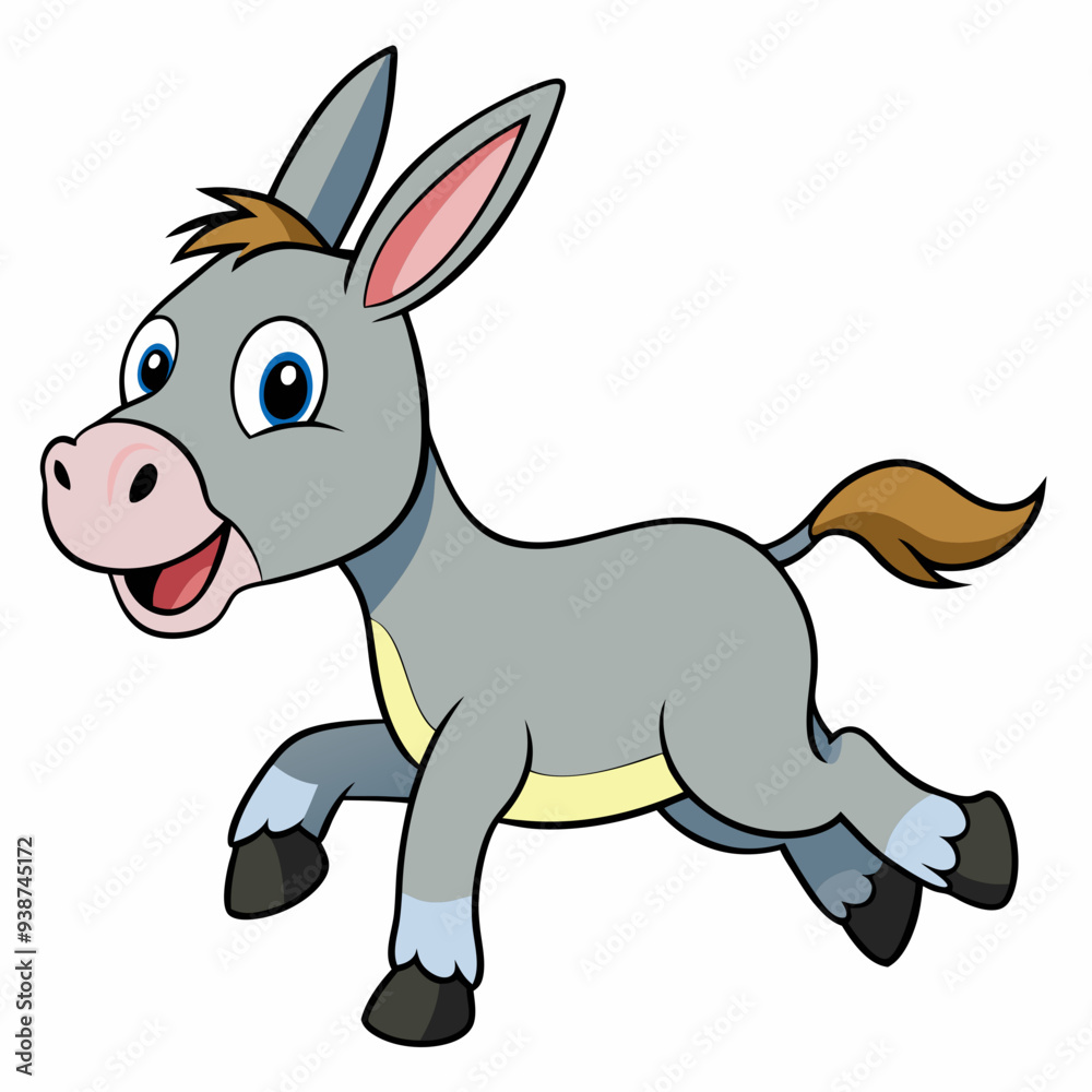 Running Donkey Cartoon Art vector illustration