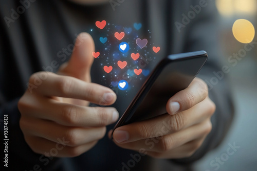 Wallpaper Mural person is holding a cell phone with a heart symbol on it. The heart symbol is surrounded by a lot of other heart symbols, creating a romantic and affectionate atmosphere Torontodigital.ca