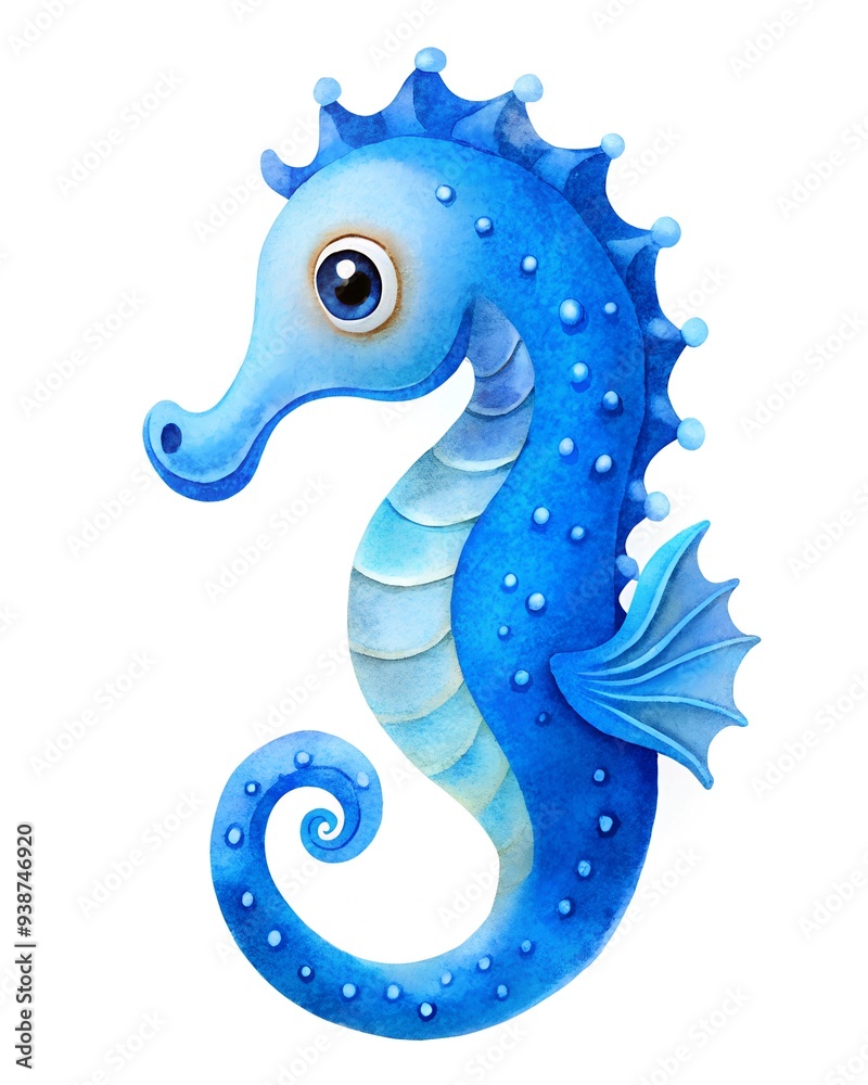 Fototapeta premium Cute blue seahorse clipart illustration isolated on white background