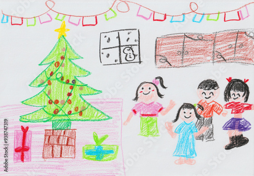 子供が描いたクリスマスツリーの絵
