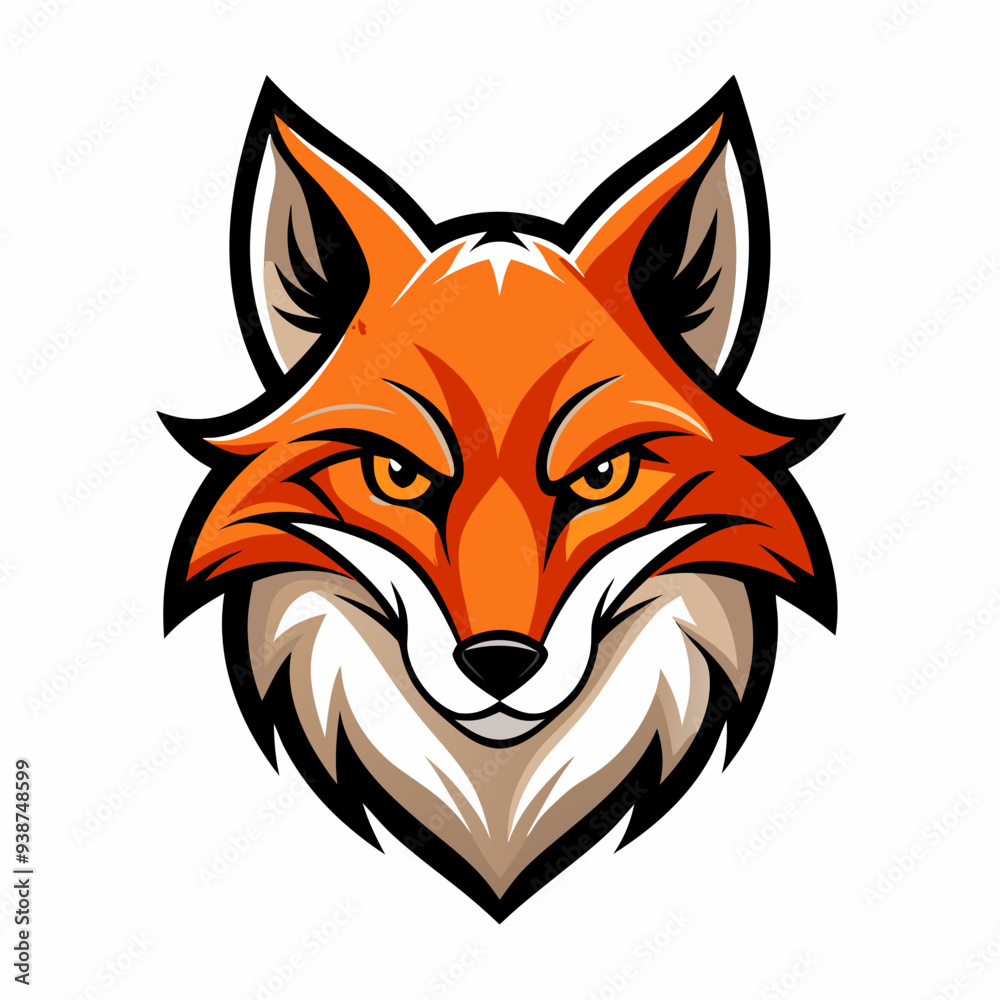 Obraz premium Modern Fox Head Logo Bold Black & White Silhouette with Orange Accents art vector illustration