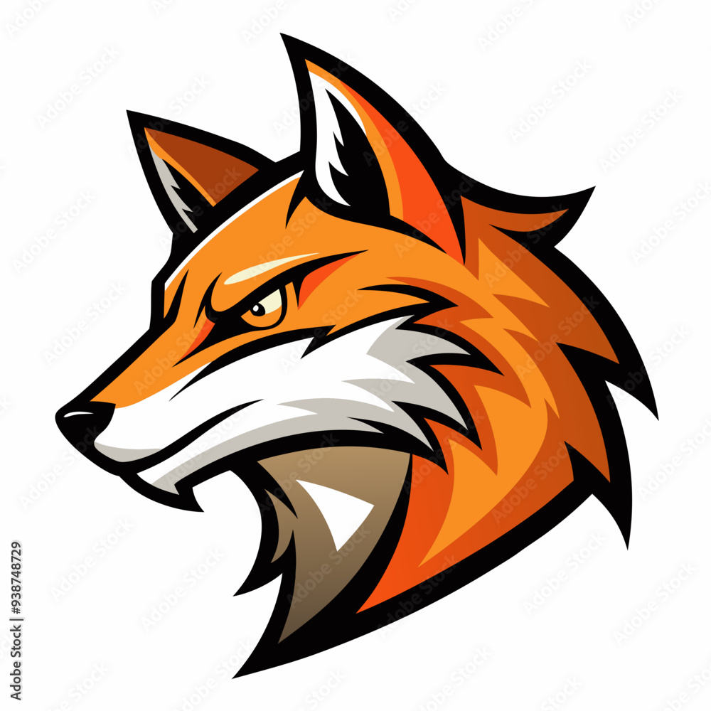 Modern Fox Head Logo Bold Black & White Silhouette with Orange Accents art vector illustration Modern Fox Head Logo Bold Black & White Silhouette with Orange Accents art vector illustration