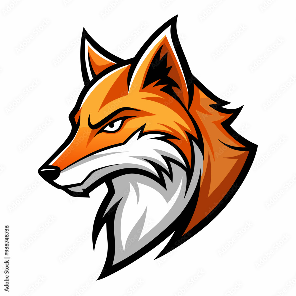 Obraz premium Modern Fox Head Logo Bold Black & White Silhouette with Orange Accents art vector illustration