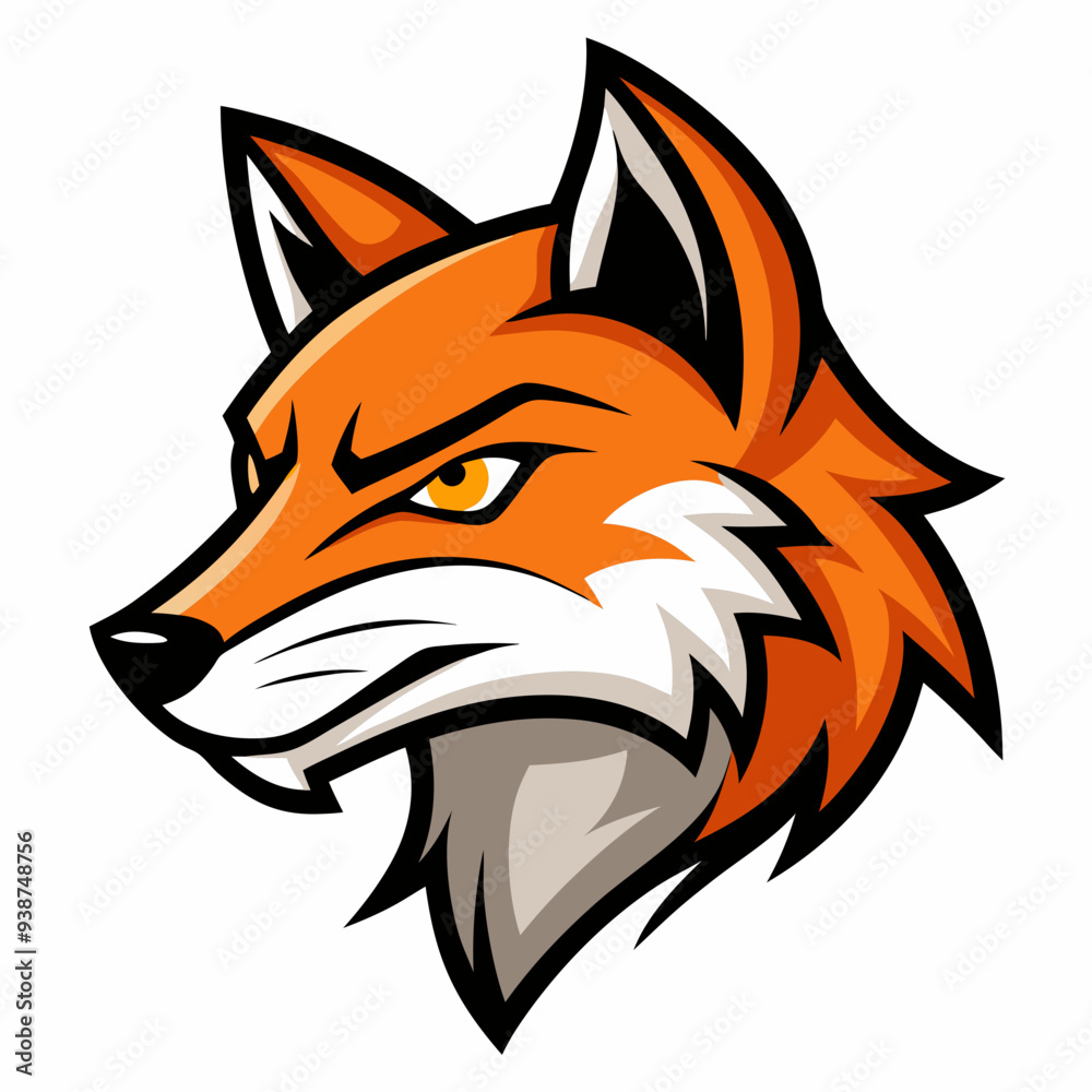 Modern Fox Head Logo Bold Black & White Silhouette with Orange Accents art vector illustration Modern Fox Head Logo Bold Black & White Silhouette with Orange Accents art vector illustration