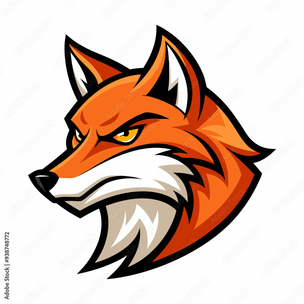 Modern Fox Head Logo Bold Black & White Silhouette with Orange Accents art vector illustration Modern Fox Head Logo Bold Black & White Silhouette with Orange Accents art vector illustration