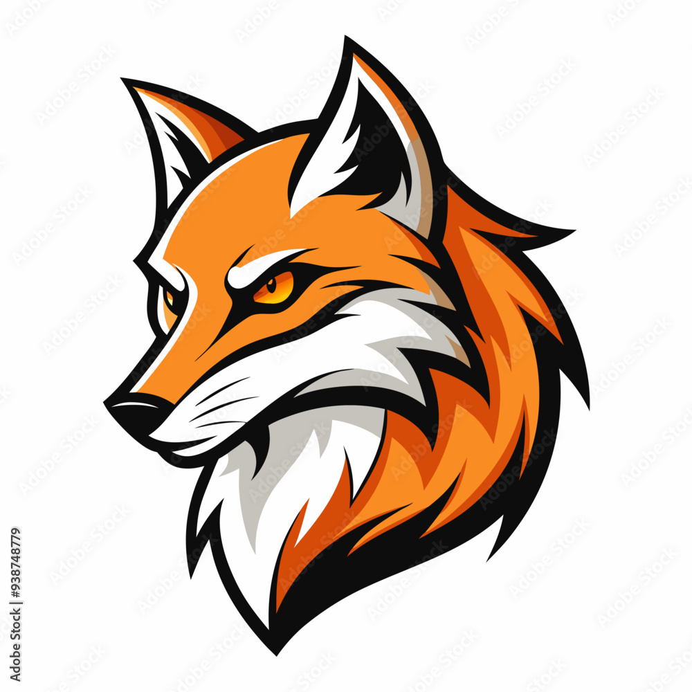 Modern Fox Head Logo Bold Black & White Silhouette with Orange Accents art vector illustration Modern Fox Head Logo Bold Black & White Silhouette with Orange Accents art vector illustration