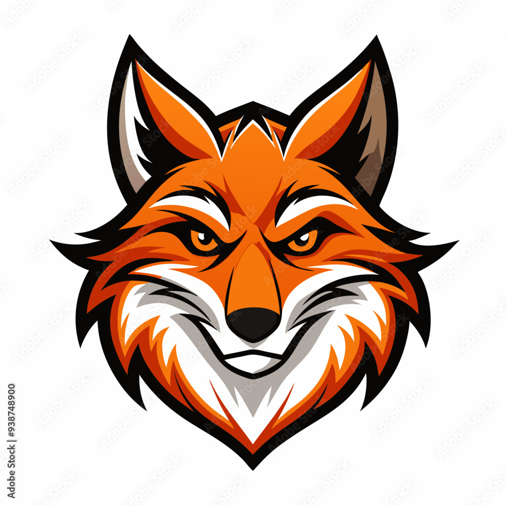 Modern Fox Head Logo Bold Black & White Silhouette with Orange Accents art vector illustration