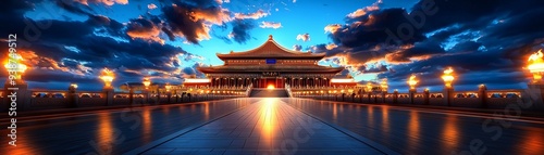 A 3D Forbidden City with soft lighting, symbolizing the historical grandeur of China. photo