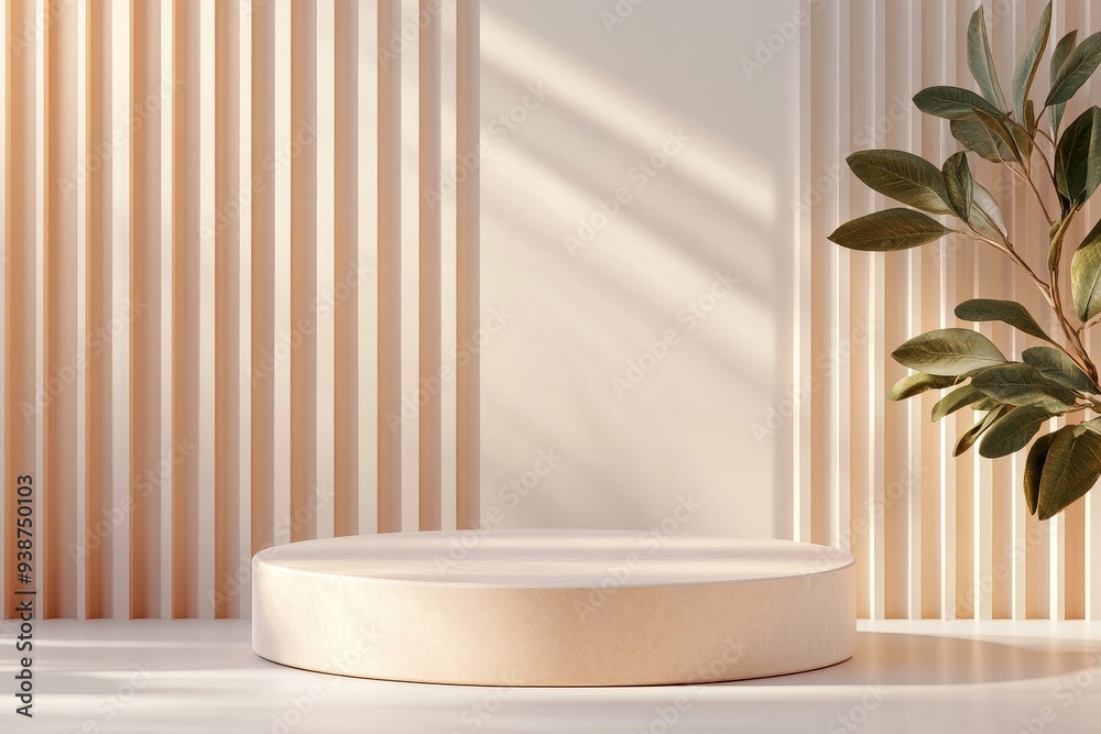 Fototapeta premium Illuminated Circular 3D Podium with Textured Surfaces for Beauty Products Showcase
