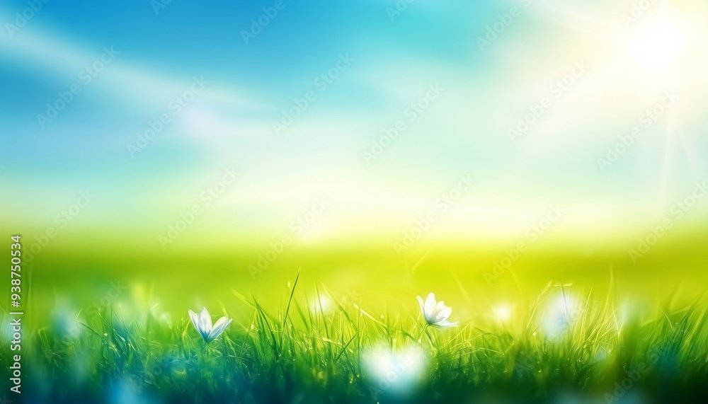 Fototapeta premium A Serene Landscape of Blooms Under a Clear Blue Sky