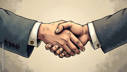 Professional Handshake Illustration for Business Deals in Vintage Style