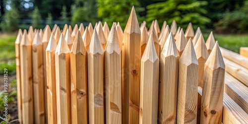 Sharp pine stakes used for a variety of outdoor projects , sharp, pine, stakes, wooden, pointed, durable, fence, construction