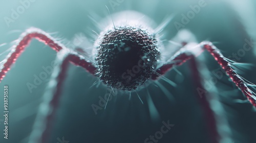 A highresolution image of a single bacteriophage virus depicted as a complex mechanicallooking structure with a head tail and fibers The bacteriophage is shown attaching to a bacterium cell highlighti photo