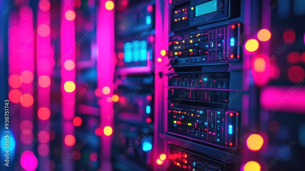 Obraz premium Data Center with Neon Lights