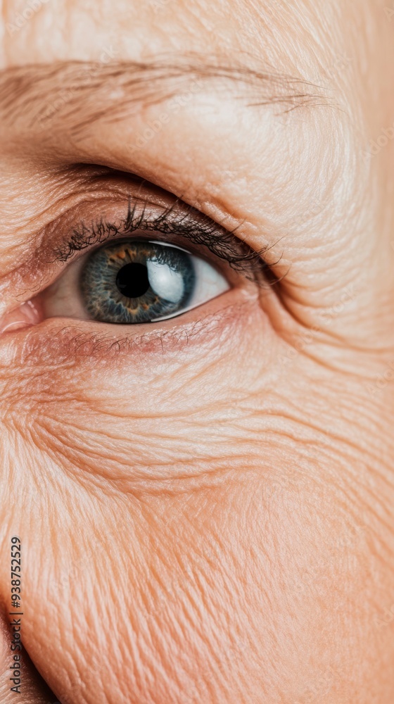 A detailed image of a womans face showing natural wrinkles around the eyes and mouth as she smiles The wrinkles are softly lit emphasizing the beauty of aging and the expression of joy creating a posi A detailed image of a womans face showing natural wrinkles around the eyes and mouth as she smiles The wrinkles are softly lit emphasizing the beauty of aging and the expression of joy creating a posi