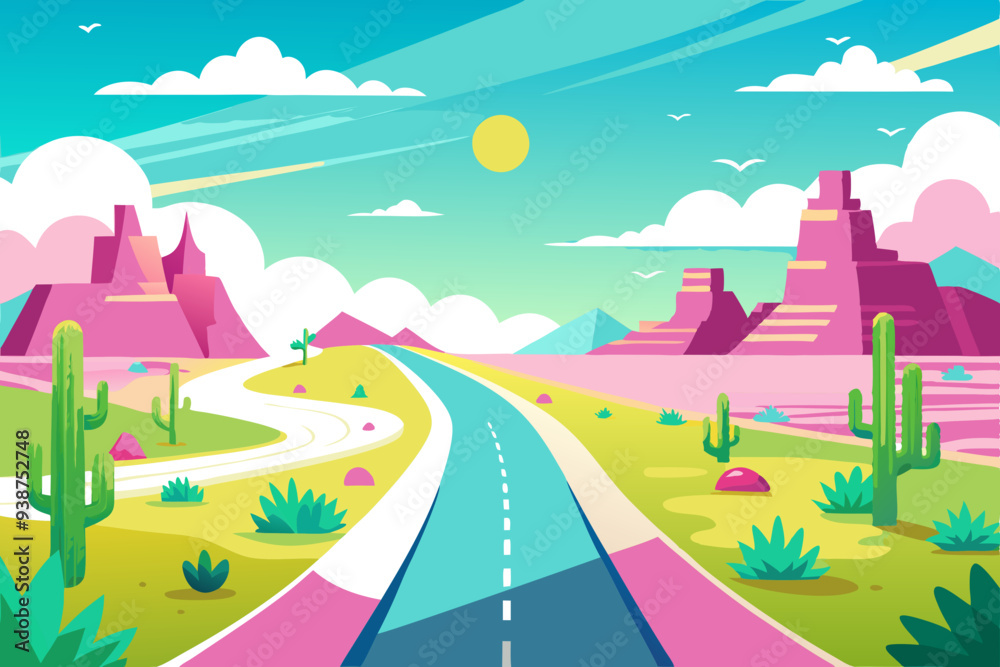 Fototapeta premium Desert Pathway art vector illustration