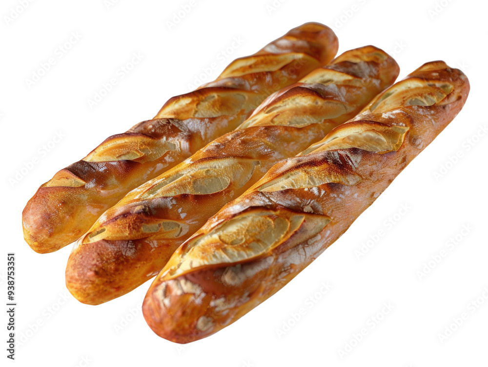 A digital rendering of a traditional French baguette. The PNG, white background, isolated. A digital rendering of a traditional French baguette. The PNG, white background, isolated.