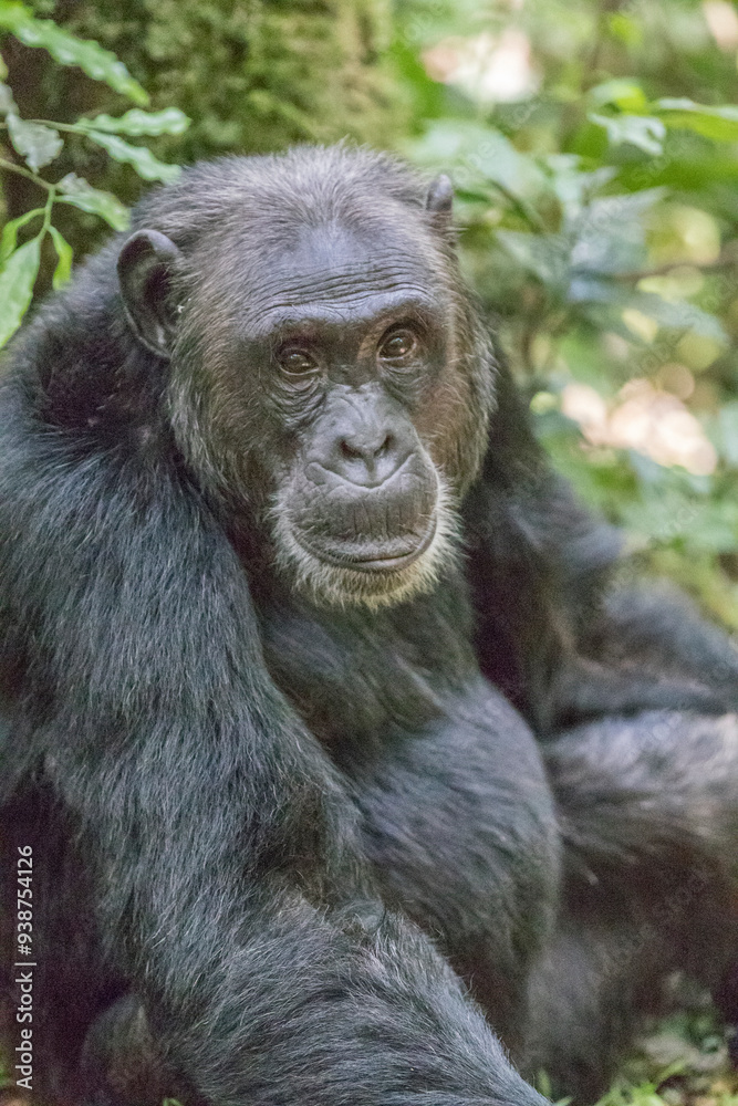 Africa, Uganda, Kibale Forest National Park. Chimpanzee (Pan troglodytes) in forest. 2016-08-04 Africa, Uganda, Kibale Forest National Park. Chimpanzee (Pan troglodytes) in forest. 2016-08-04