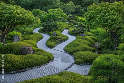 Serene Stone Path in a Lush Green Garden.