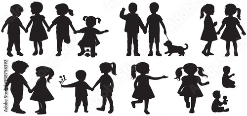 Silhouette Happy children set. silhouette kids vector